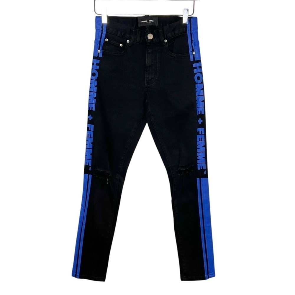 NEW Homme + Femme Black Logo Paint Men’s Skinny Jeans Sz 28
